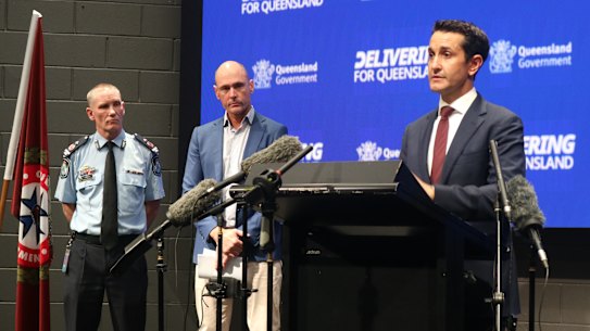 Queensland Premier David Crisafulli (far right) has slammed a copper thief at Deeragun for affecting telecommunications during severe weather.