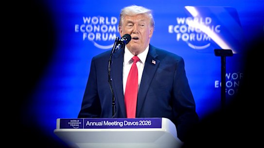 Presiden AS Donald Trump berbicara pada pertemuan tahunan Forum Ekonomi Dunia ke-56 di Davos, Swiss.