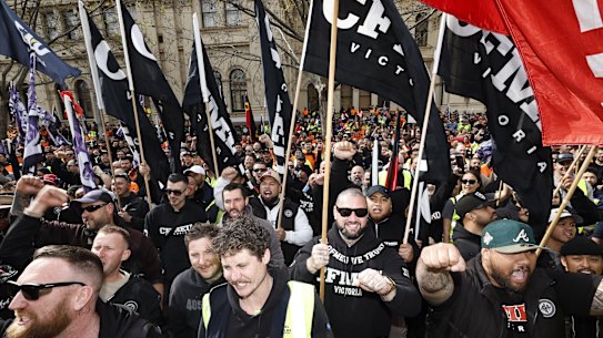 CFMEU members rally in Melbourne.