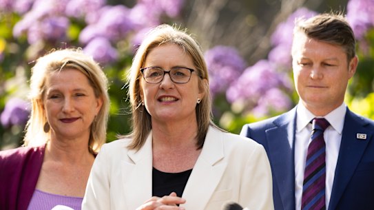Jacinta Allan with ministers Ben Carroll and Vicki Ward who both raised concerns about the impact of Labor’s tax changes on their local private schools