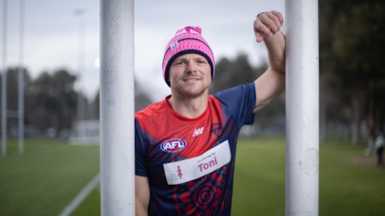 Melbourne defender Steven May, ahead of the club’s Pink Lady game against North Melbourne.