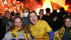 Matildas fans at live sites watched an Optus Sport stream. 