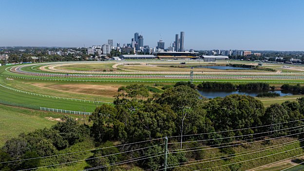 Rosehill Gardens Racecourse, with Parramatta in the background, has been earmarked to be transformed into a “mini-city”.