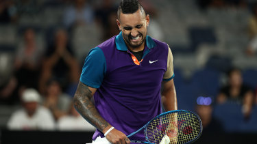 A moment of frustration for Nick Kyrgios during his second round match.