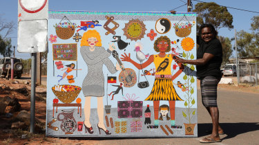 Finalist Kaylene Whiskey with her work Dolly Visits Indulkana.