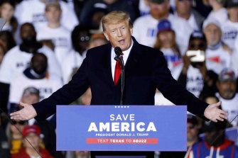 Ex-President Donald Trump speaking at a rally in Texas