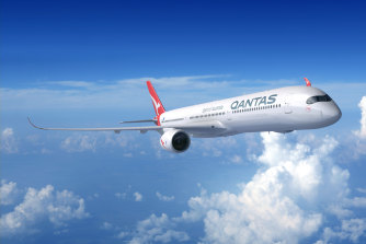 A render of an Airbus A350-1000 in Qantas’ livery. 