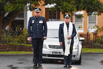 Chief Commissioner Graham Ashton at the funeral of Constable Glen Humphris. 