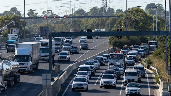 Peak hour traffic on the Monash Freeway.