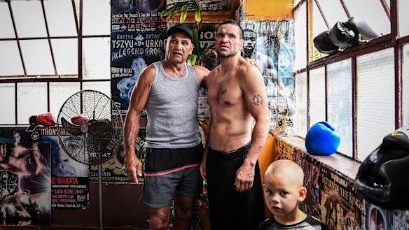 Tony Mundine and son Anthony Mundine at the Elouera Tony Mundine Boxing Gym in 2016.