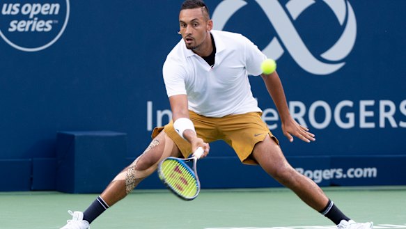 The enigma: Kyrgios returns to Kyle Edmund of Britain in the first round of the Canadian Open.