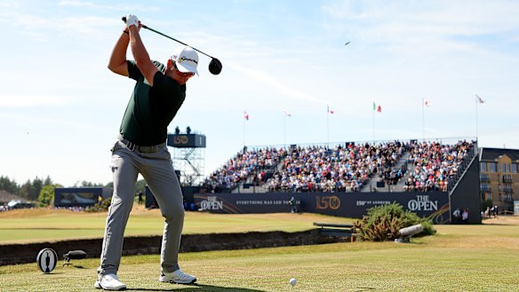 Lucas Herbert tees off during The Open at St Andrews.