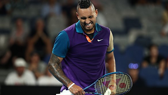 A moment of frustration for Nick Kyrgios during his second round match.