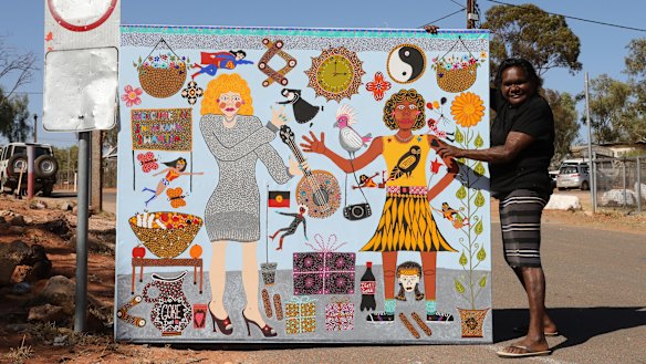 Finalist Kaylene Whiskey with her work Dolly Visits Indulkana.