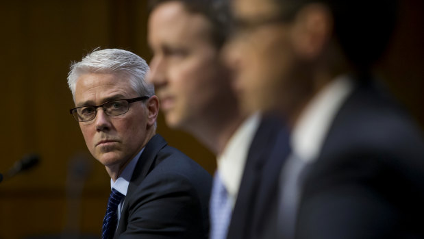 Colin Stretch, Facebook’s general counsel, testifies with representatives from Google and Twitter.