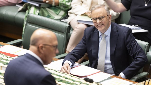 Opposition Leader Peter Dutton and Prime Minister Anthony Albanese during question time on Monday.