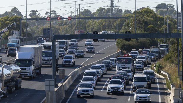 Peak hour traffic on the Monash Freeway.