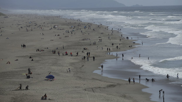 Ocean Beach. Locals took advantage of hot weather and some relaxation of restrictions in California at the weekend.