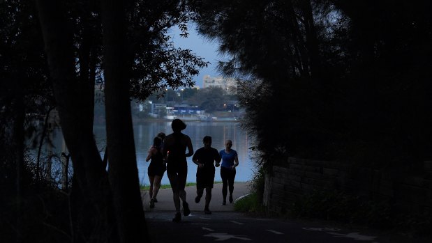 On the move: people jogging along the Bay Run at Lilyfield.