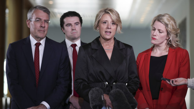 Labor frontbenchers Mark Dreyfus, Tim Watts, Kristina Keneally and Clare O'Neil announce plans to force a change to encryption legislation. 