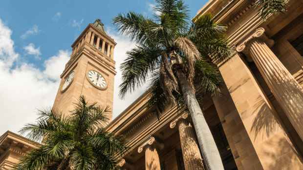 The clock in the Brisbane City Hall tower is running late.