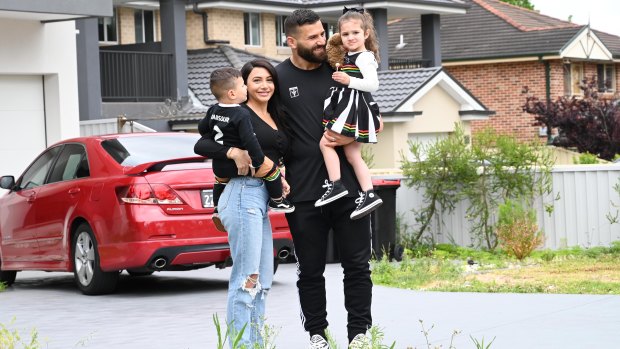 Panthers player Josh Mansour, wife Daniella and children Andre, left, and Siana.