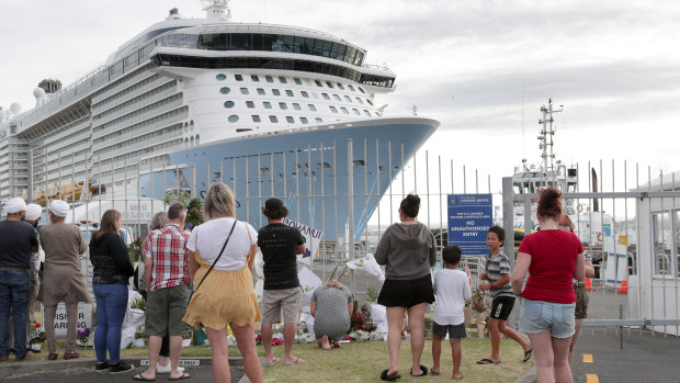 People gathered at the port of Tauranga to see off the Ovation of the Seas cruise ship on Wednesday morning.