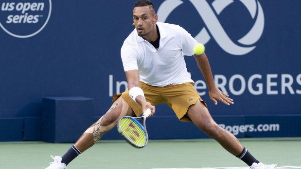 The enigma: Kyrgios returns to Kyle Edmund of Britain in the first round of the Canadian Open.