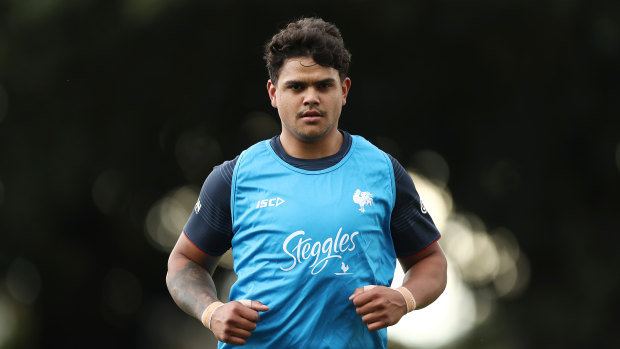 Latrell Mitchell at Sydney Roosters training on Monday.