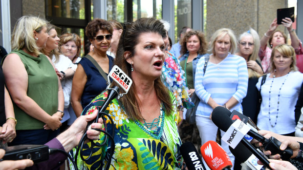 Julie Davis, speaking outside court.
