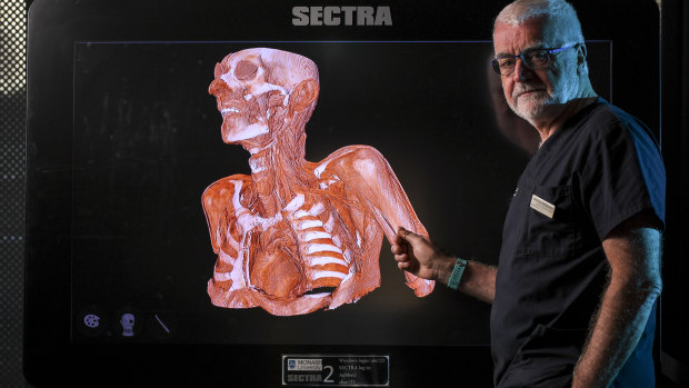A slice of life - Professor McMenamin at Monash University's new anatomy laboratory.