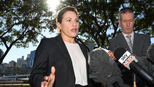 Queensland Treasurer Jackie Trad speaks to journalists before the June 12 budget.