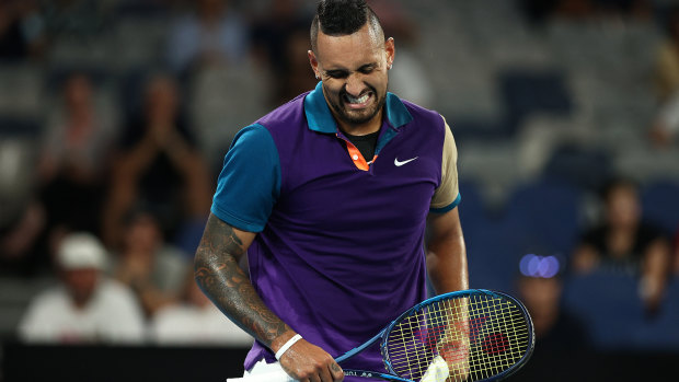 A moment of frustration for Nick Kyrgios during his second round match.