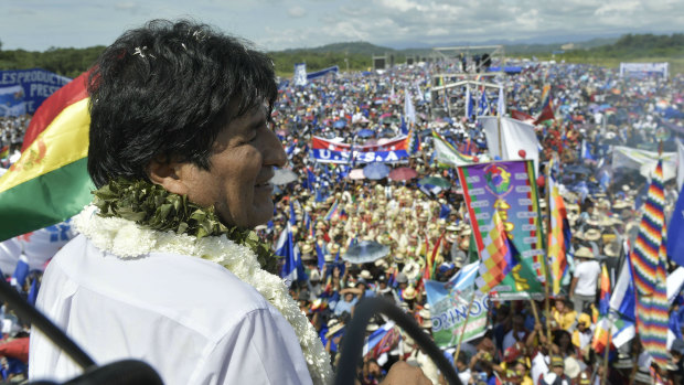 A handout photo released by the government-run Bolivian Information Agency of Evo Morales