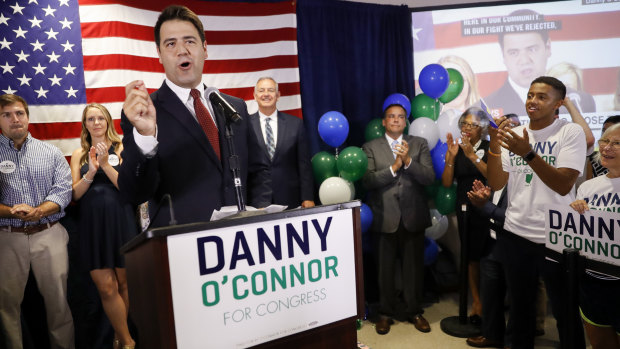 Hanging on: Democrat Danny O'Connor speaks during an election night watch party. 
