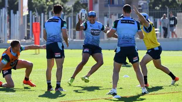 Mitchell enjoys camp with his Blues teammates at training on Tuesday.
