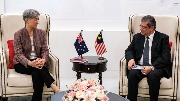 Foreign Minister Penny Wong meets with Malaysian counterpart Saifuddin Abdullah on Tuesday.