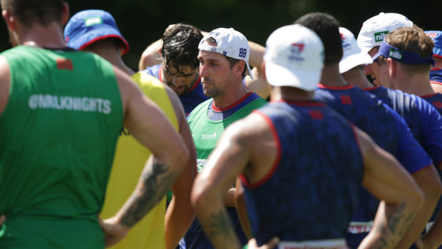 Leader: Mitchell Pearce at Knights training on Tuesday.