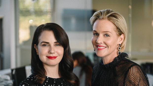 Penelope Ann Miller (right) with Mia Kirshner in the Lifetime drama The College Admissions Scandal. 