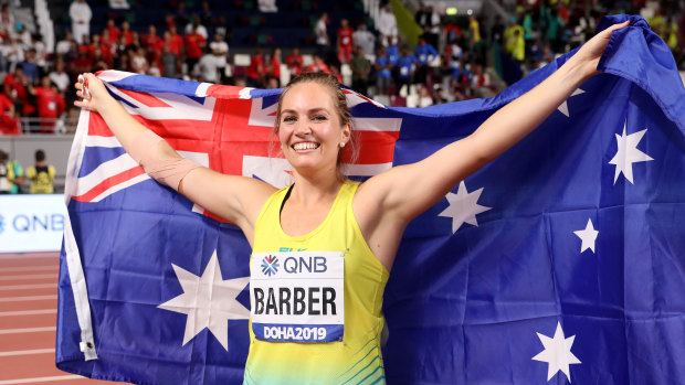 Barber can't hide her joy after overcoming a below-par qualifying round to snare gold.
