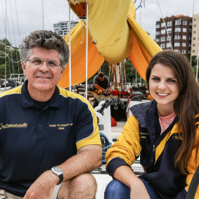 Yachties Jim and Julia Cooney, on the Brindabella maxi yacht.