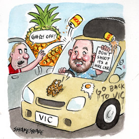 On the road with Andrew Hall. Illustration: John Shakespeare