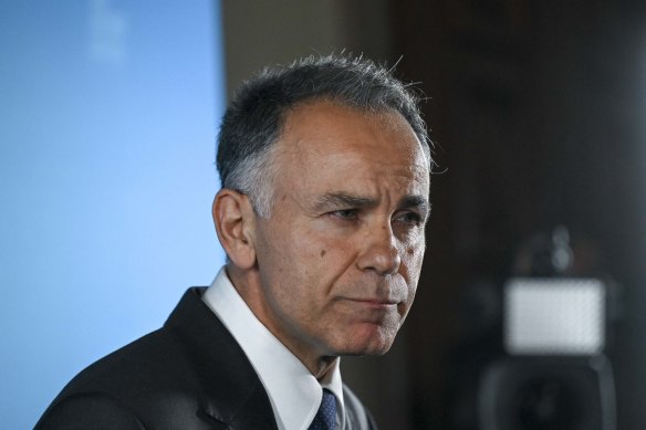 John Pesutto faces the media at Parliament House after Thursday’s judgment. 