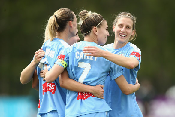 Rebekah Stott (right) found the back of the net as City dominated Wanderers on Sunday.