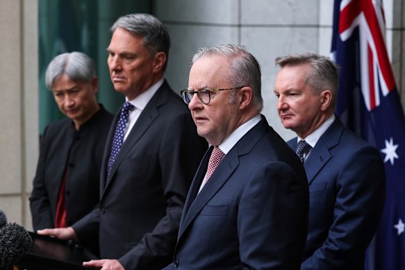 Prime Minister Anthony Albanese, alongside Foreign Minister Penny Wong, Defence Minister Richard Marles and Climate and Energy Minister Chris Bowen. 