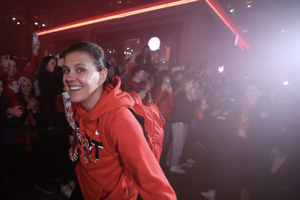 Christine Sinclair arrives for her final game for Canada.