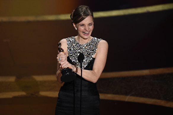 Hildur Gudnadottir accepts the Oscar for best original score for Joker in 2020.