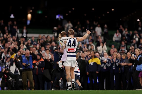 Tom Stewart walks from the field following his 200th game.
