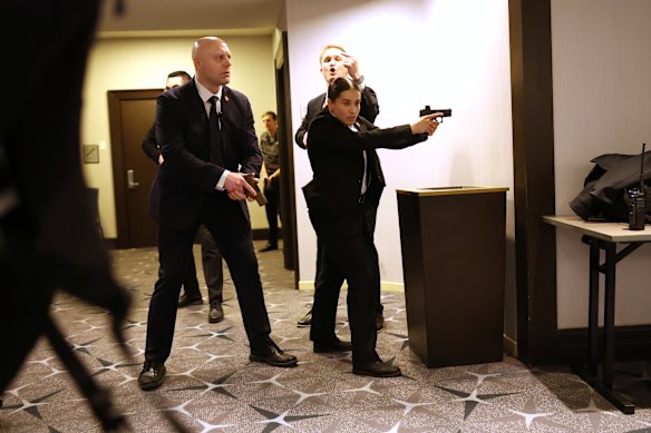 Secret Service agents – not for the first time – respond after shots were fired.