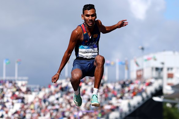 Yeshan Wismitha Unagolla Dewage of Team Sri Lanka competes in men’s triple jump final.